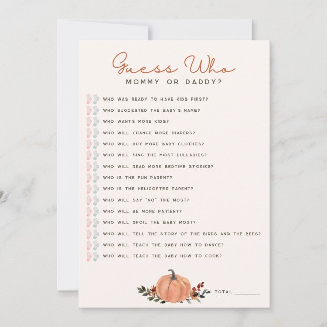 Wildflowers Guess Who Baby Shower Game Card (Front)