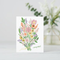 Wildflowers Handpainted Colourful Gouache Congrats
