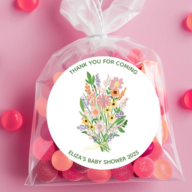 Wildflowers Handpainted Custom Baby Shower  Classic Round Sticker (Wildflowers Handpainted Custom Baby Shower Classic Round Sticker
)