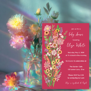 Wildflowers Handpainted Custom Pink Baby Shower Invitation