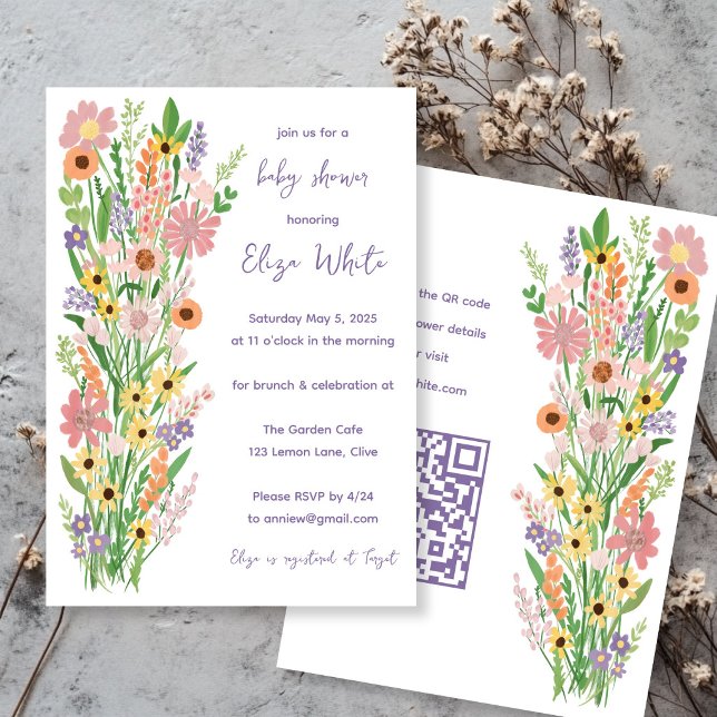Wildflowers Handpainted Custom QR code Baby Shower Invitation (Wildflowers Handpainted Custom QR code Baby Shower Invitation
)