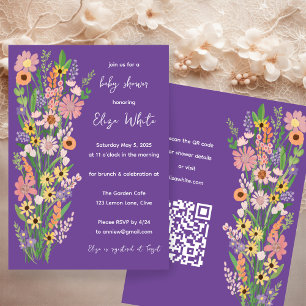 Wildflowers Handpainted Custom QR code Baby Shower Invitation