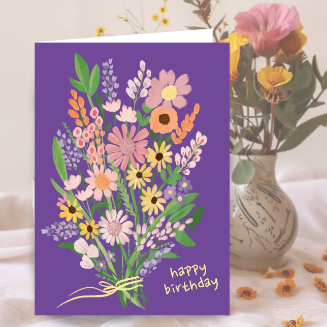 Wildflowers Handpainted Gouache Happy Birthday Card (Wildflowers Handpainted Gouache Painting custom Happy Birthday Card
)