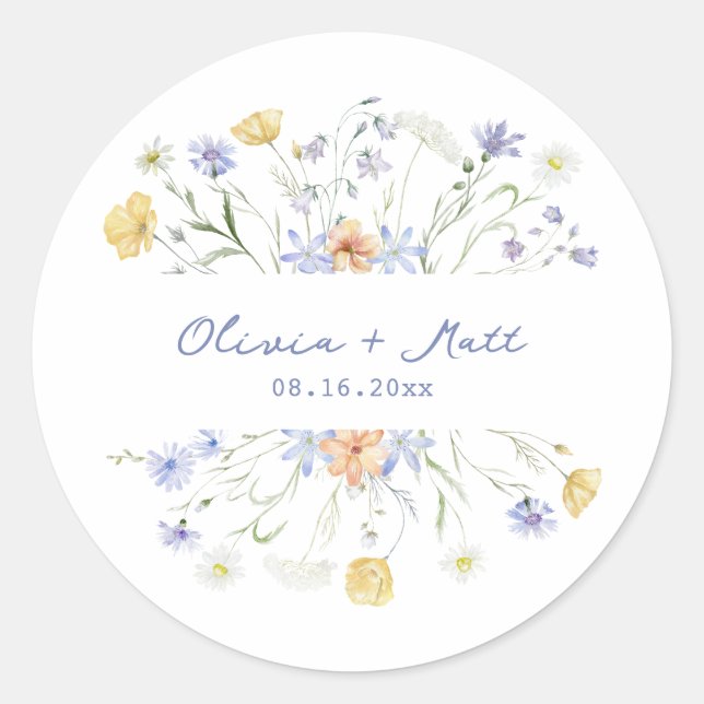Wildflowers handritten wedding classic round sticker (Front)