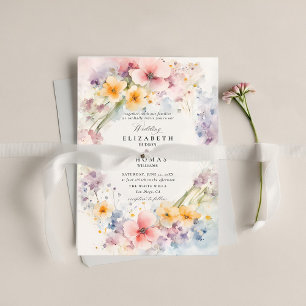 Wildflowers Happy Garden Modern Elegant Wedding Invitation