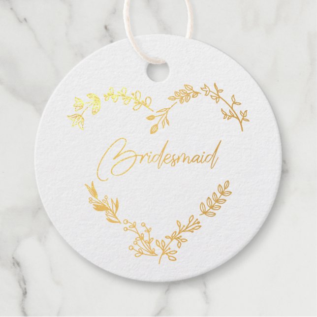 Wildflowers Heart in Gold Favour Tags (Front)