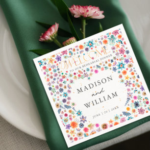 Wildflowers Heart Welcome to Our Rehearsal Dinner Napkin
