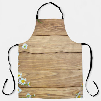 Wildflowers, herbs: wooden background. apron