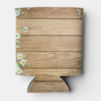Wildflowers, herbs: wooden background. can cooler