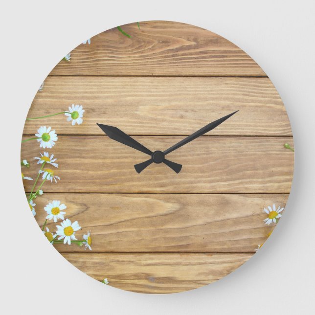 Wildflowers, herbs: wooden background. large clock (Front)