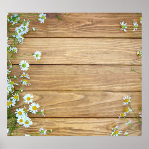 Wildflowers, herbs: wooden background. poster