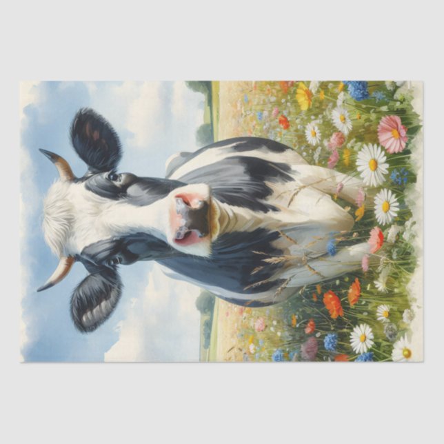 Wildflowers Holstein Dairy Cow Decoupage Tissue Paper (Front)