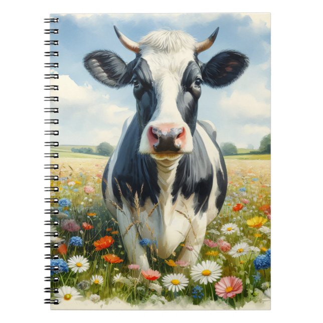 Wildflowers Holstein Dairy Cow Notebook (Front)