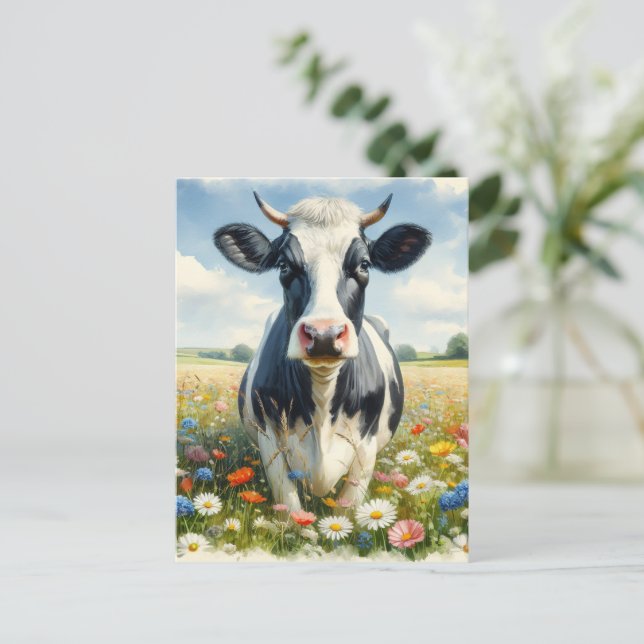 Wildflowers Holstein Dairy Cow Postcard (Standing Front)