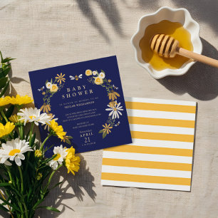 Wildflowers & Honey Bee Floral Wreath Baby Shower Invitation