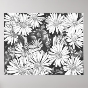 Wildflowers & Honeybee Art Print Fine Art Poster