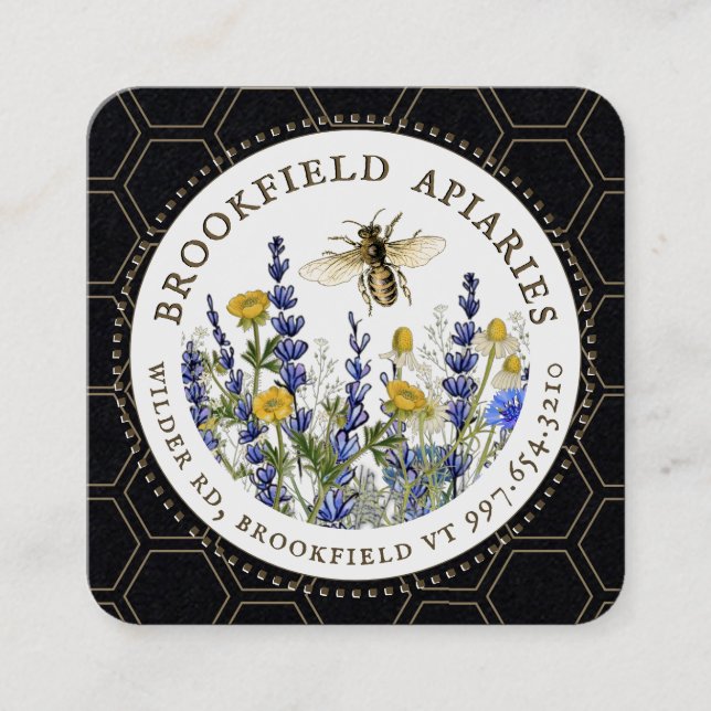 Wildflowers Honeycomb & Bee Apiary Kraft Honey     Square Business Card (Front)