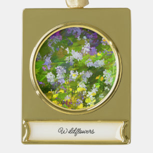 Wildflowers Impasto Painting - Original Flower Art Gold Plated Banner Ornament