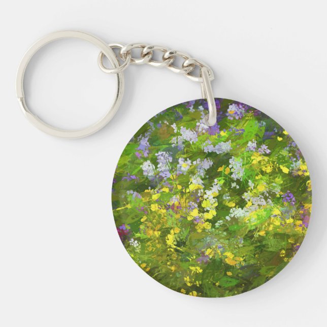 Wildflowers Impasto Painting - Original Flower Art Key Ring (Front)