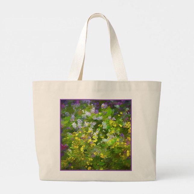 Wildflowers Impasto Painting Original Flower Art Large Tote Bag (Back)