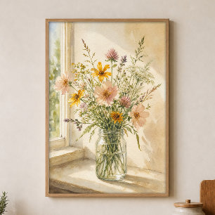 Wildflowers in a Jar Watercolour Poster