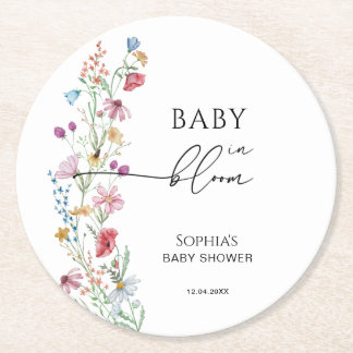 Wildflowers in Bloom Baby Shower Round Paper Coaster