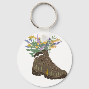 Wildflowers in Hiking Boot Camping  T-Shirt Key Ring