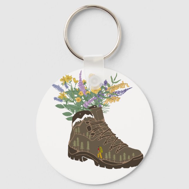 Wildflowers in Hiking Boot Camping  T-Shirt Key Ring (Front)