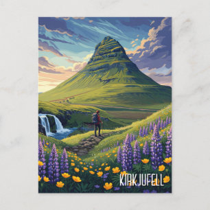 Wildflowers in Kirkjufell Iceland Travel Postcard