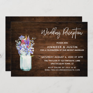 Wildflowers in Mason Jar Rustic Wedding Reception Invitation