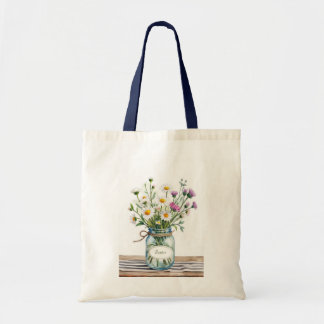 Wildflowers in Mason Jar with Custom Name Tote Bag