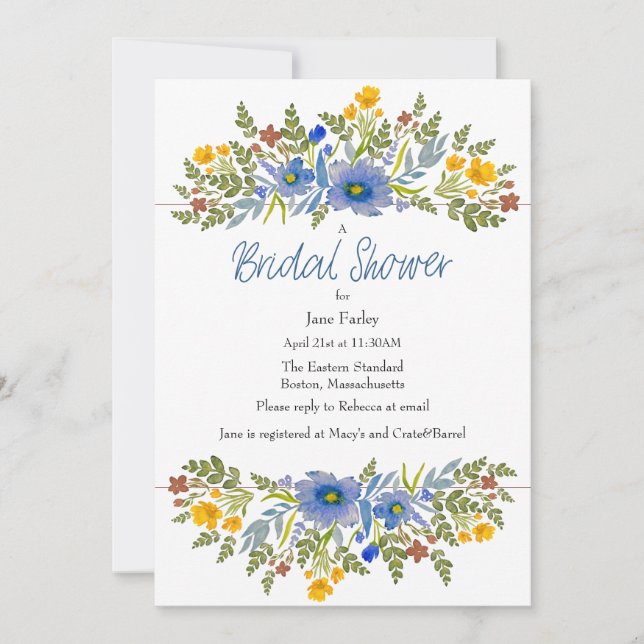 Wildflowers in Primary Colours Bridal Shower Invit Invitation (Front)
