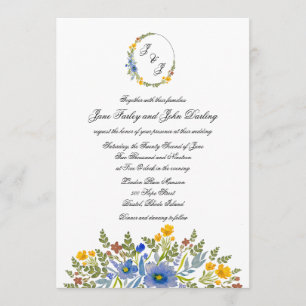 Wildflowers in Primary Colours Wedding Invitation