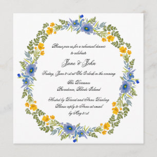 Wildflowers in Primary Colours Wreath Invitation