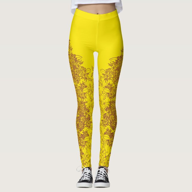 Wildflowers in Purple and Gold by Aleta Leggings (Front)