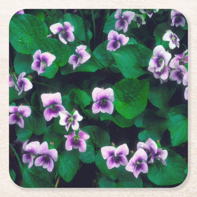 Wildflowers in the forest square paper coaster (Front)