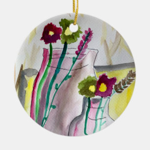 Wildflowers in vase abstract art ceramic tree decoration