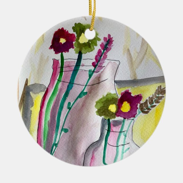 Wildflowers in vase abstract art ceramic tree decoration (Front)