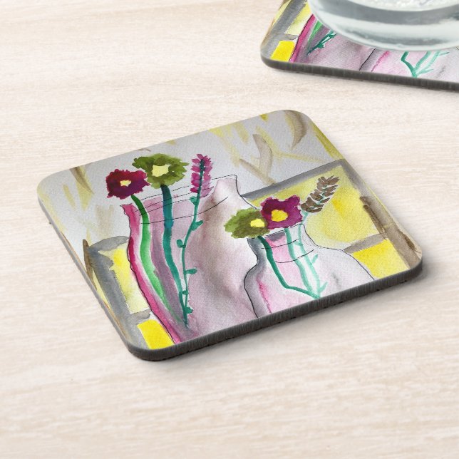 Wildflowers in vase abstract art coaster (Left Side)