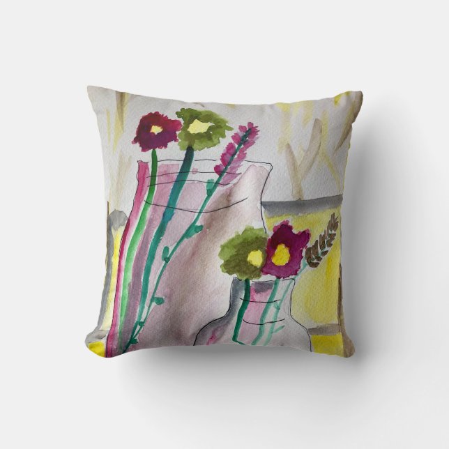 Wildflowers in vase abstract art cushion (Front)