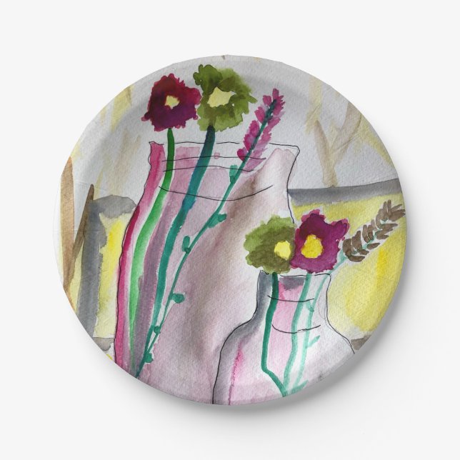 Wildflowers in vase abstract art paper plate (Front)
