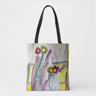 Wildflowers in vase abstract art tote bag