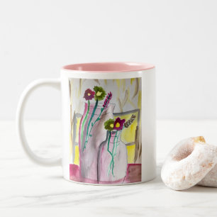 Wildflowers in vase abstract art Two-Tone coffee mug