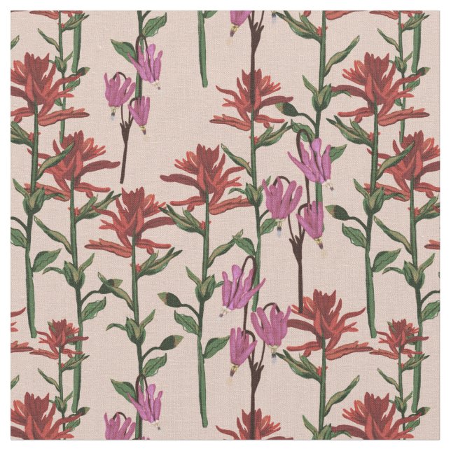 Wildflowers Indian paintbrush rose Fabric (Close Up)