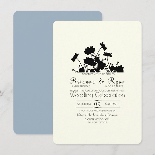 Wildflowers Ink Cornflower Blue Invitation (Front/Back)
