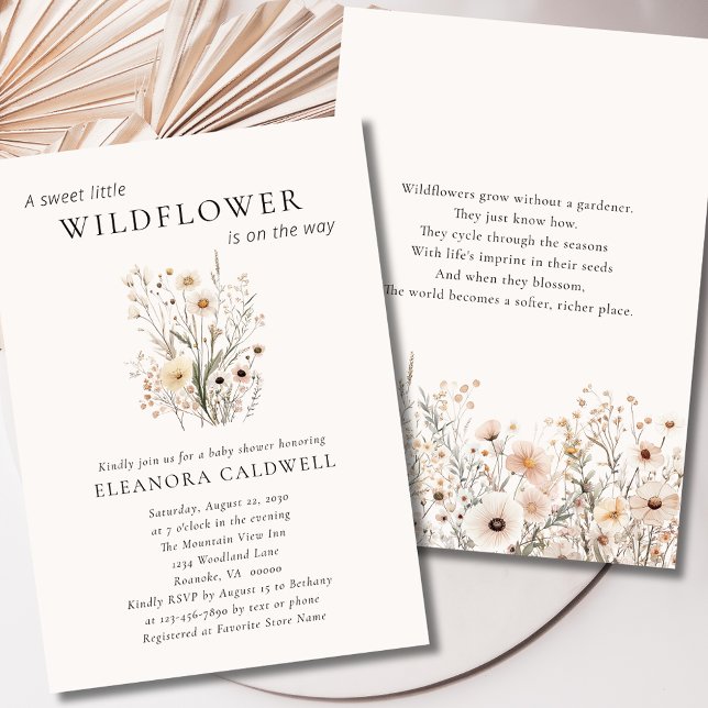 Wildflowers Inspirational Poem Baby Shower Invitation (Delicate Wildflowers Inspirational Poem Baby Shower Invitation2)