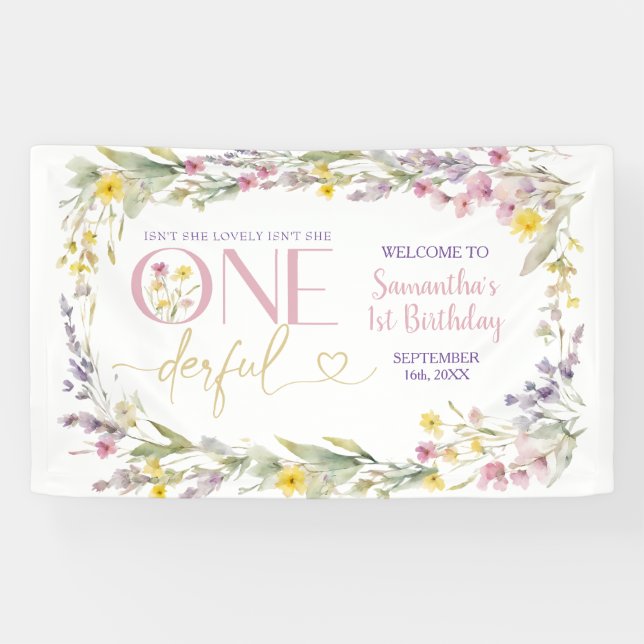 Wildflowers Isn't She Onederful 1st Birthday Large Banner (Horizontal)