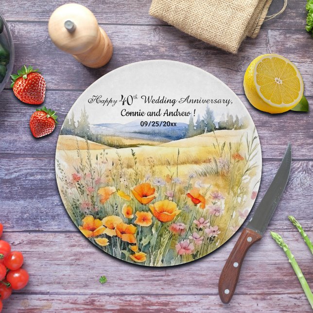 Wildflowers Landscape 40th Wedding Anniversary Cutting Board (Creator Uploaded)