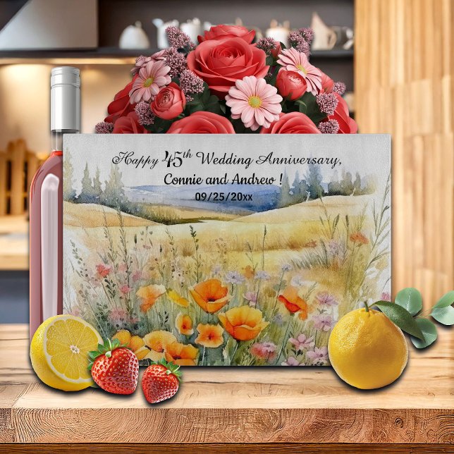 Wildflowers Landscape 45th Wedding Anniversary Cutting Board (Creator Uploaded)
