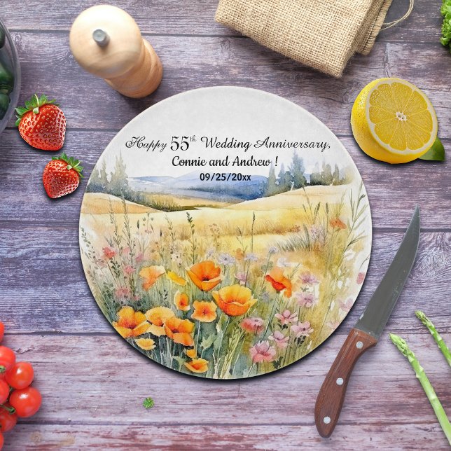Wildflowers Landscape 55th Wedding Anniversary Cutting Board (Creator Uploaded)
